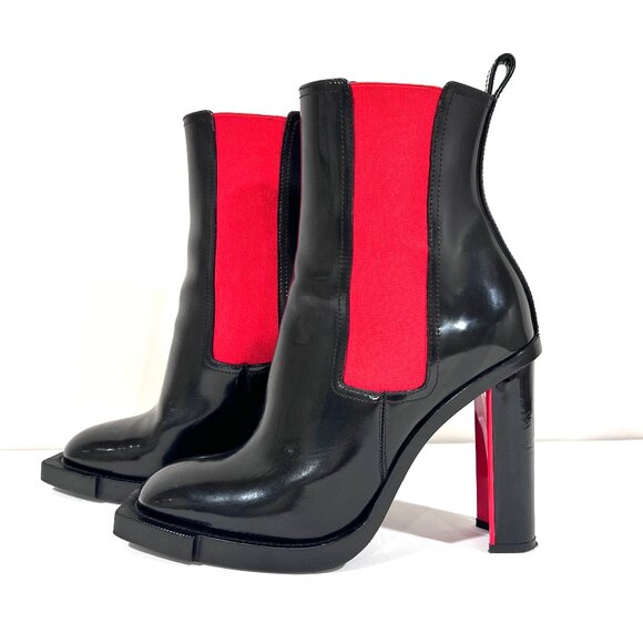 Alexander McQueen Glossy Two Toned Red Black Chelsea Ankle Boots SZ 38 - Picture 4 of 11